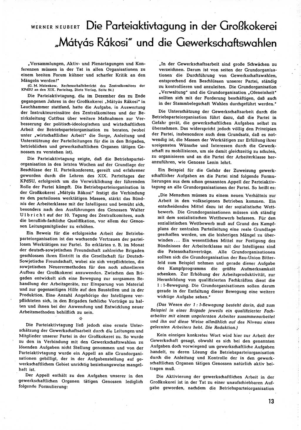 Neuer Weg (NW), Organ des Zentralkomitees (ZK) [Sozialistische Einheitspartei Deutschlands (SED)] für alle Parteiarbeiter, 8. Jahrgang [Deutsche Demokratische Republik (DDR)] 1953, Heft 1/13 (NW ZK SED DDR 1953, H. 1/13)