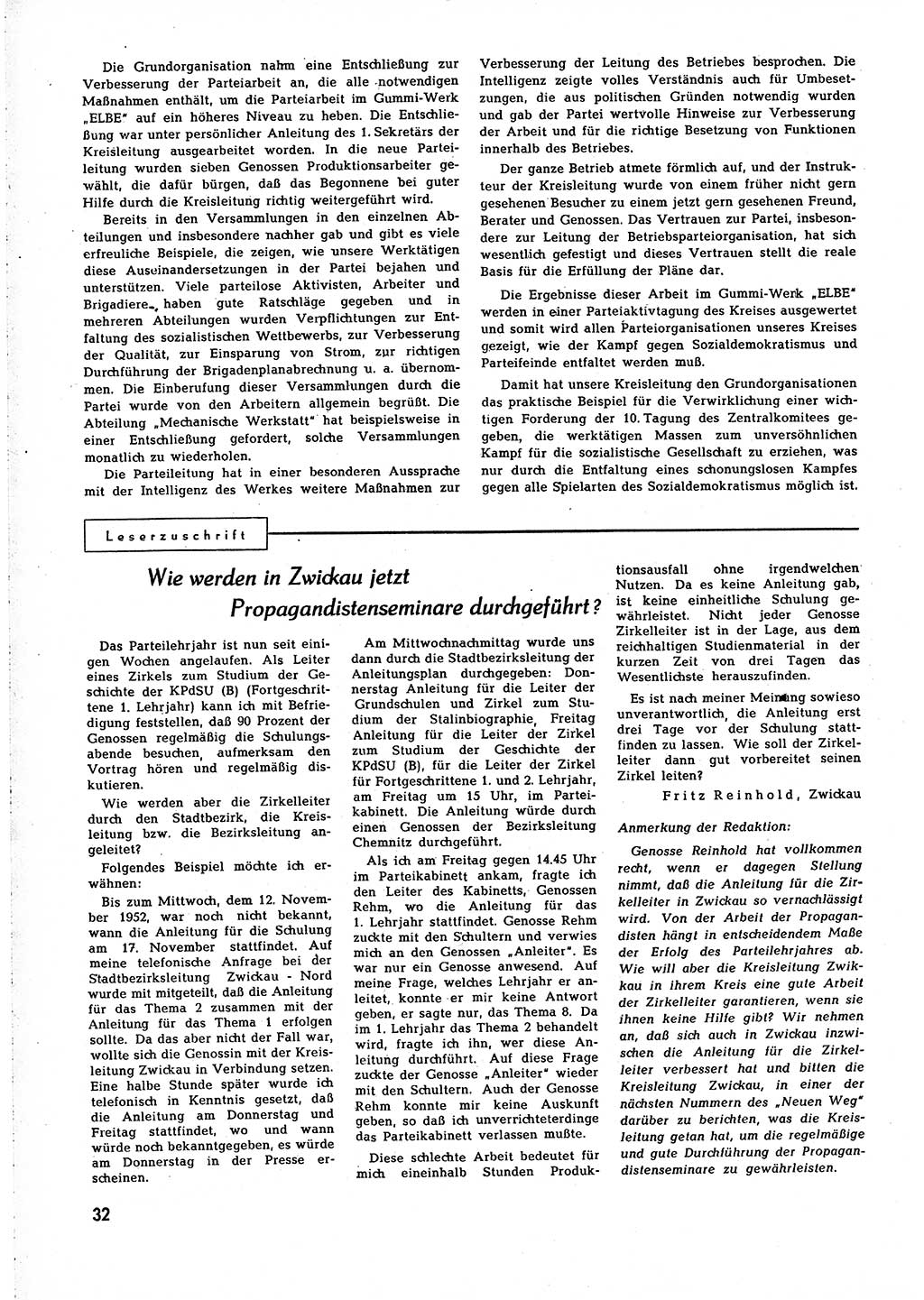 Neuer Weg (NW), Organ des Zentralkomitees (ZK) [Sozialistische Einheitspartei Deutschlands (SED)] für alle Parteiarbeiter, 8. Jahrgang [Deutsche Demokratische Republik (DDR)] 1953, Heft 1/32 (NW ZK SED DDR 1953, H. 1/32)