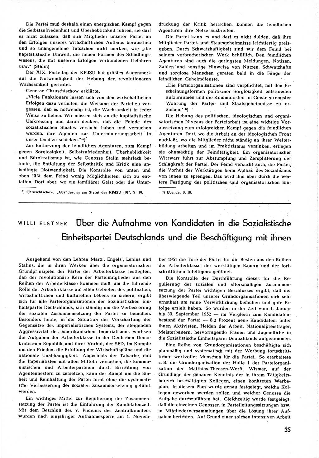 Neuer Weg (NW), Organ des Zentralkomitees (ZK) [Sozialistische Einheitspartei Deutschlands (SED)] für alle Parteiarbeiter, 8. Jahrgang [Deutsche Demokratische Republik (DDR)] 1953, Heft 1/35 (NW ZK SED DDR 1953, H. 1/35)