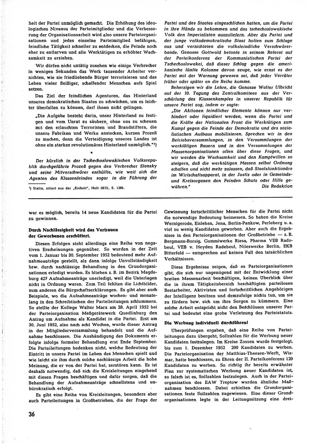 Neuer Weg (NW), Organ des Zentralkomitees (ZK) [Sozialistische Einheitspartei Deutschlands (SED)] für alle Parteiarbeiter, 8. Jahrgang [Deutsche Demokratische Republik (DDR)] 1953, Heft 1/36 (NW ZK SED DDR 1953, H. 1/36)