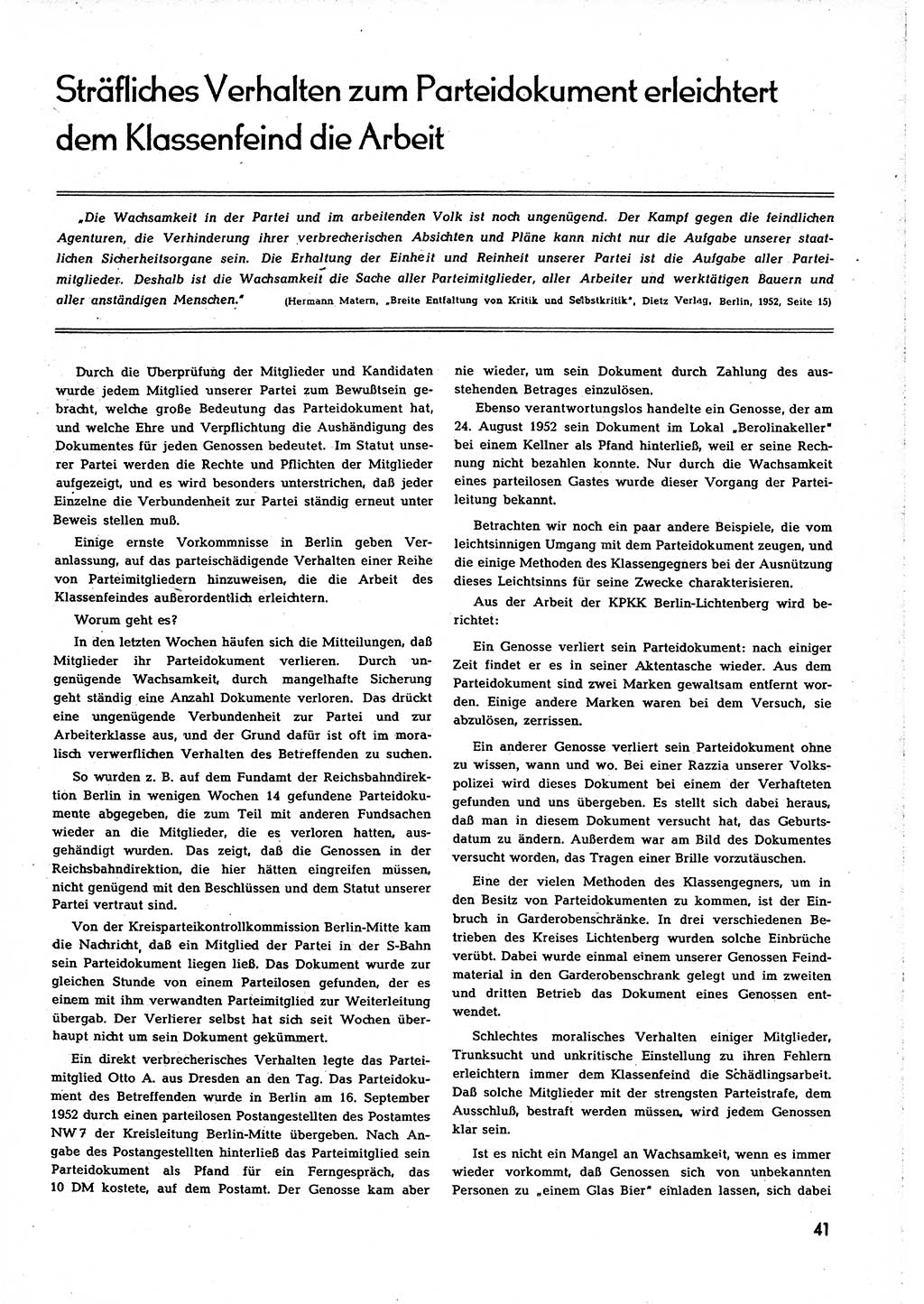 Neuer Weg (NW), Organ des Zentralkomitees (ZK) [Sozialistische Einheitspartei Deutschlands (SED)] für alle Parteiarbeiter, 8. Jahrgang [Deutsche Demokratische Republik (DDR)] 1953, Heft 1/41 (NW ZK SED DDR 1953, H. 1/41)