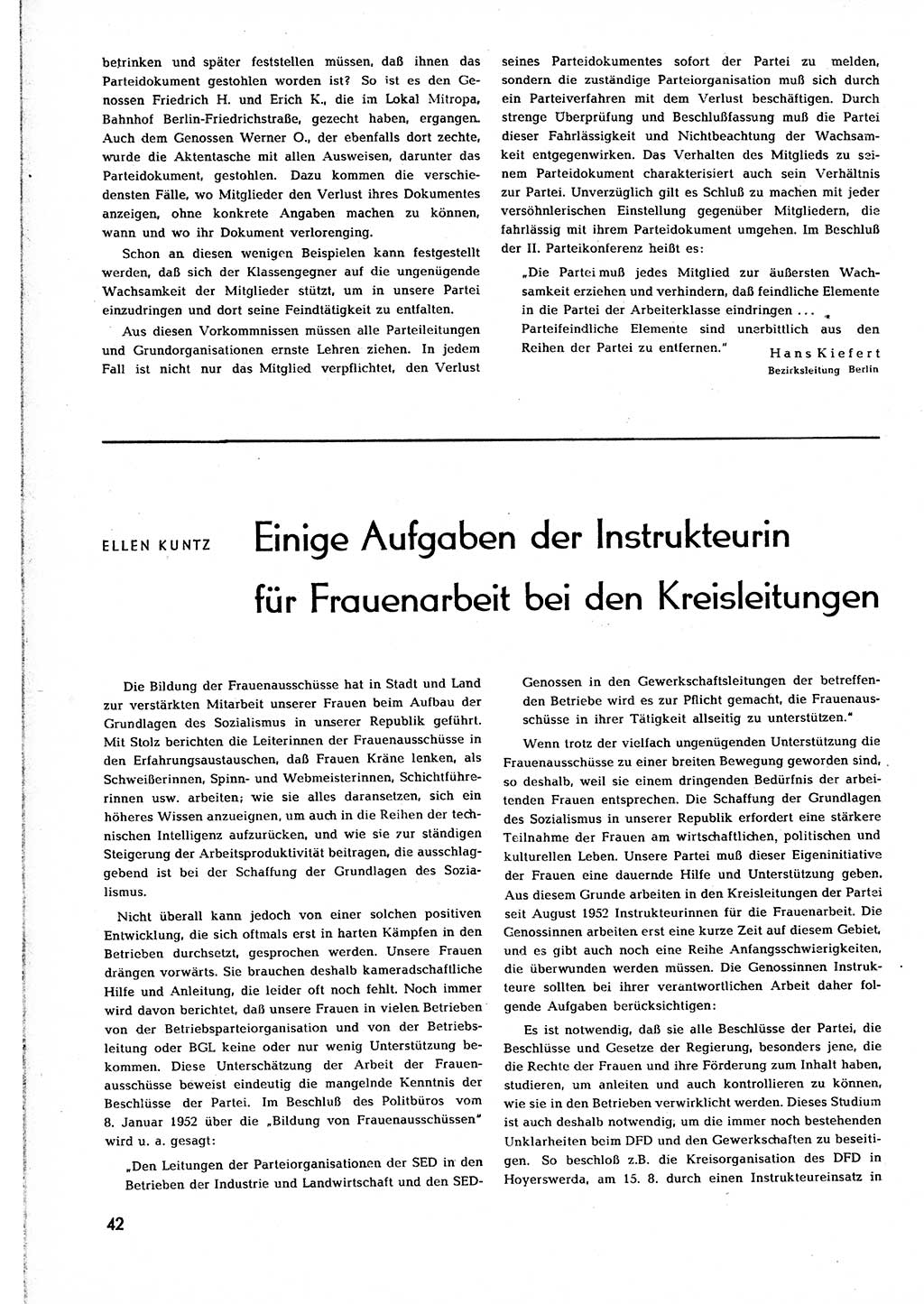 Neuer Weg (NW), Organ des Zentralkomitees (ZK) [Sozialistische Einheitspartei Deutschlands (SED)] für alle Parteiarbeiter, 8. Jahrgang [Deutsche Demokratische Republik (DDR)] 1953, Heft 1/42 (NW ZK SED DDR 1953, H. 1/42)