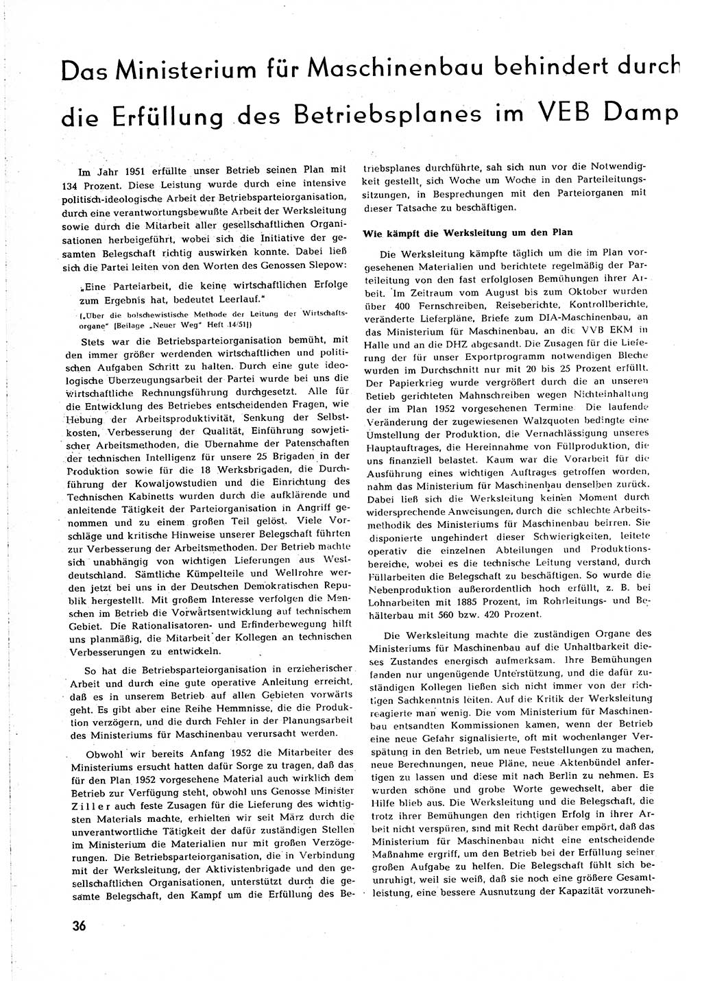 Neuer Weg (NW), Organ des Zentralkomitees (ZK) [Sozialistische Einheitspartei Deutschlands (SED)] für alle Parteiarbeiter, 8. Jahrgang [Deutsche Demokratische Republik (DDR)] 1953, Heft 2/36 (NW ZK SED DDR 1953, H. 2/36)