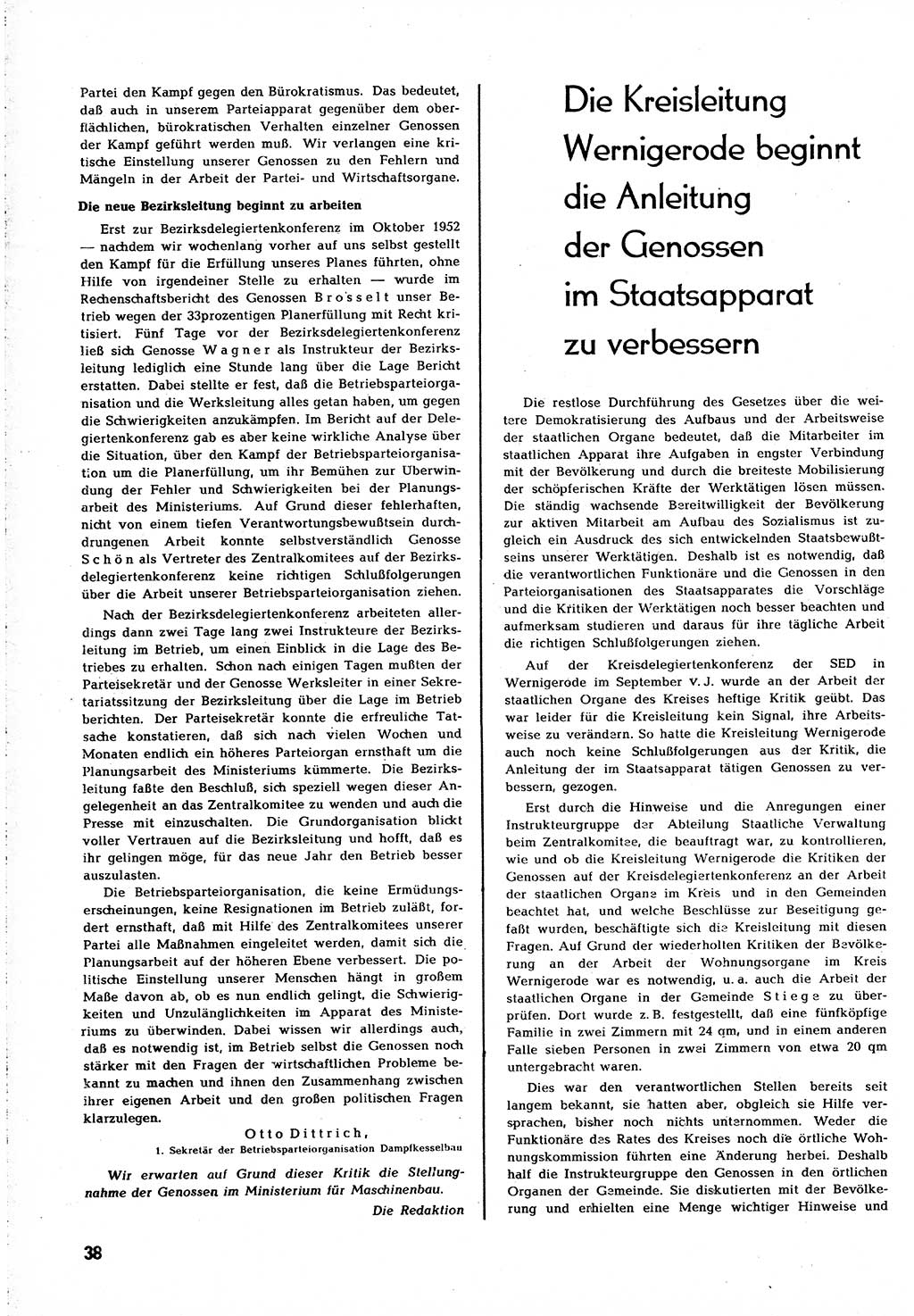 Neuer Weg (NW), Organ des Zentralkomitees (ZK) [Sozialistische Einheitspartei Deutschlands (SED)] für alle Parteiarbeiter, 8. Jahrgang [Deutsche Demokratische Republik (DDR)] 1953, Heft 2/38 (NW ZK SED DDR 1953, H. 2/38)