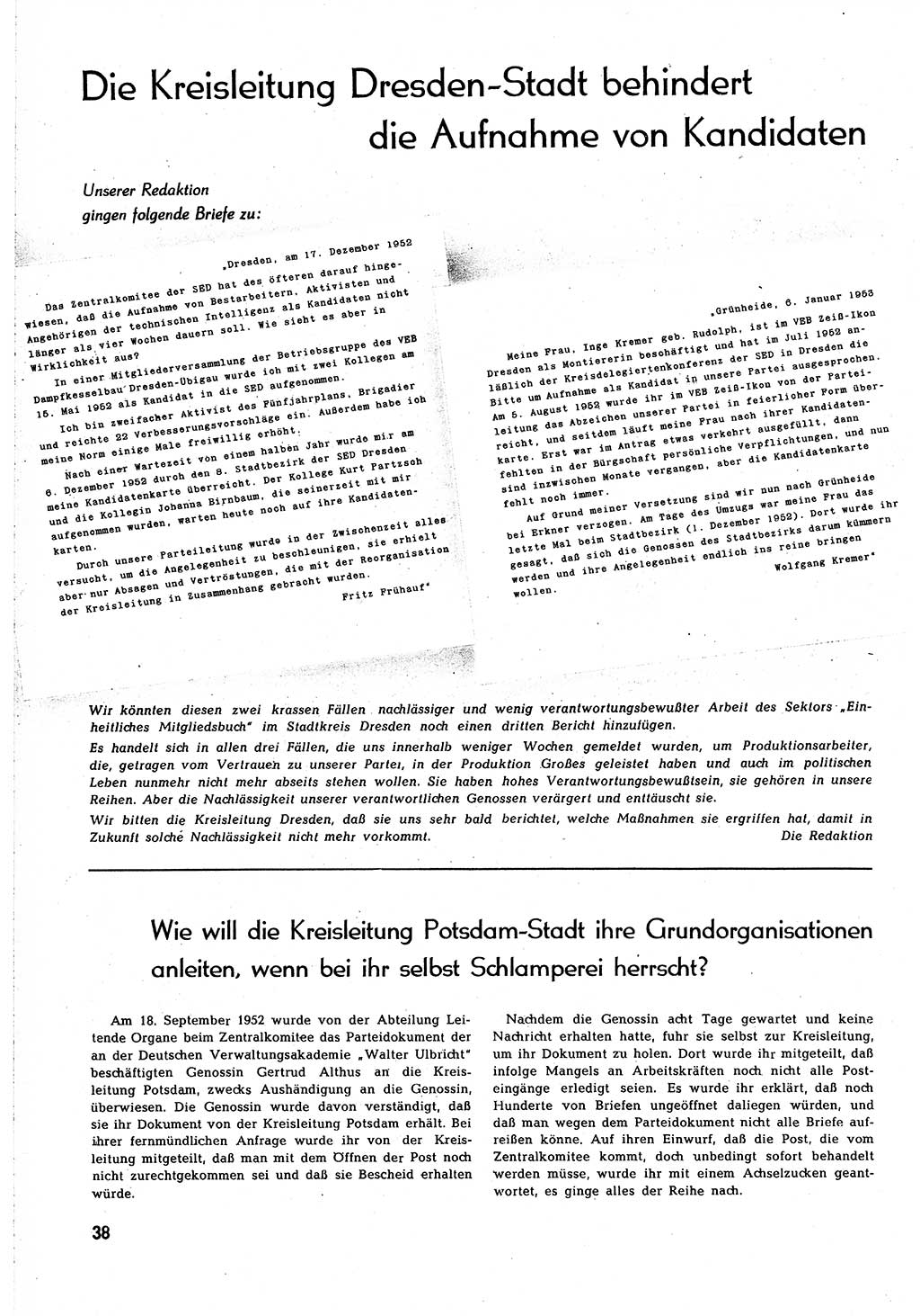 Neuer Weg (NW), Organ des Zentralkomitees (ZK) [Sozialistische Einheitspartei Deutschlands (SED)] für alle Parteiarbeiter, 8. Jahrgang [Deutsche Demokratische Republik (DDR)] 1953, Heft 3/38 (NW ZK SED DDR 1953, H. 3/38)