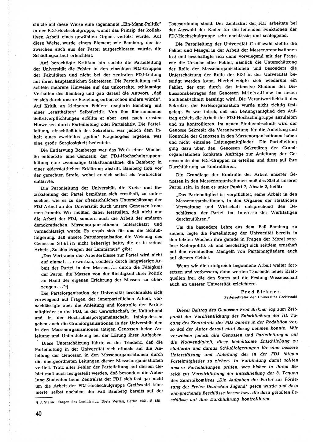 Neuer Weg (NW), Organ des Zentralkomitees (ZK) [Sozialistische Einheitspartei Deutschlands (SED)] für alle Parteiarbeiter, 8. Jahrgang [Deutsche Demokratische Republik (DDR)] 1953, Heft 3/40 (NW ZK SED DDR 1953, H. 3/40)
