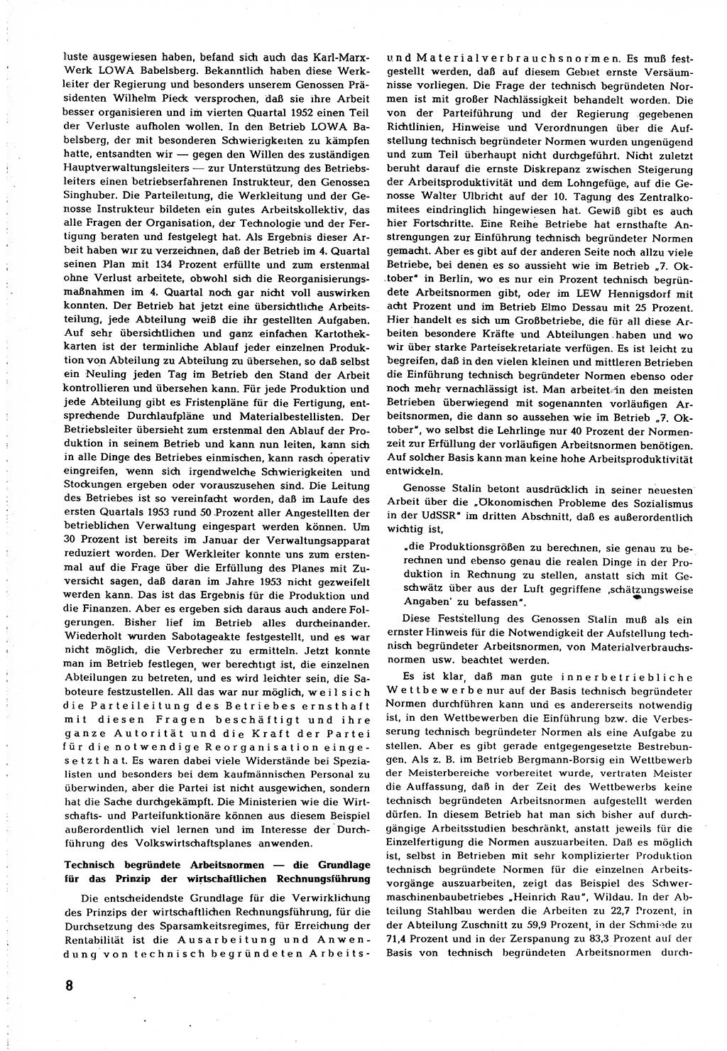 Neuer Weg (NW), Organ des Zentralkomitees (ZK) [Sozialistische Einheitspartei Deutschlands (SED)] für alle Parteiarbeiter, 8. Jahrgang [Deutsche Demokratische Republik (DDR)] 1953, Heft 4/8 (NW ZK SED DDR 1953, H. 4/8)