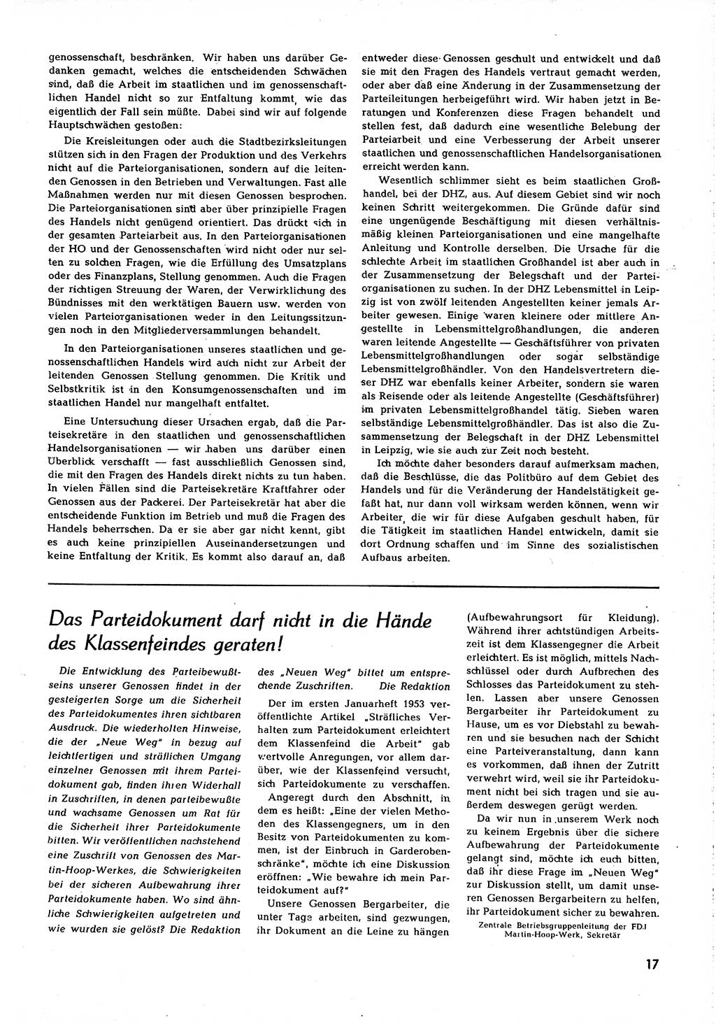 Neuer Weg (NW), Organ des Zentralkomitees (ZK) [Sozialistische Einheitspartei Deutschlands (SED)] für alle Parteiarbeiter, 8. Jahrgang [Deutsche Demokratische Republik (DDR)] 1953, Heft 4/17 (NW ZK SED DDR 1953, H. 4/17)