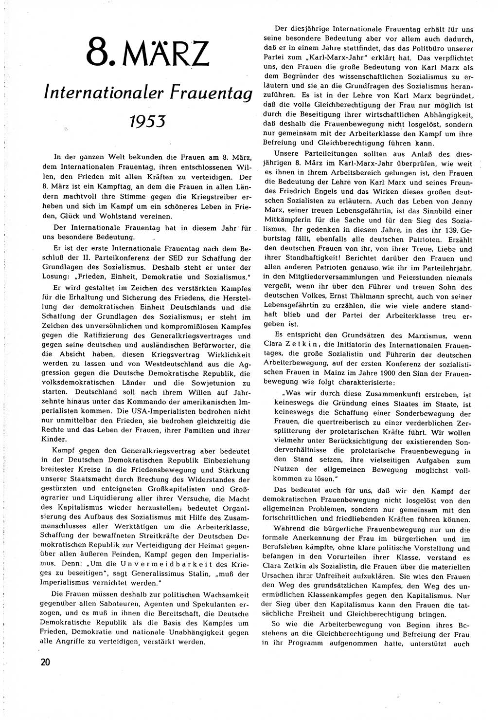 Neuer Weg (NW), Organ des Zentralkomitees (ZK) [Sozialistische Einheitspartei Deutschlands (SED)] für alle Parteiarbeiter, 8. Jahrgang [Deutsche Demokratische Republik (DDR)] 1953, Heft 4/20 (NW ZK SED DDR 1953, H. 4/20)