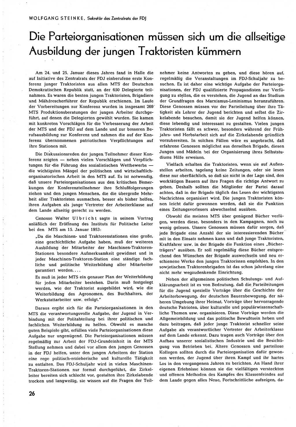 Neuer Weg (NW), Organ des Zentralkomitees (ZK) [Sozialistische Einheitspartei Deutschlands (SED)] fÃ¼r alle Parteiarbeiter, 8. Jahrgang [Deutsche Demokratische Republik (DDR)] 1953, Heft 4/26 (NW ZK SED DDR 1953, H. 4/26)