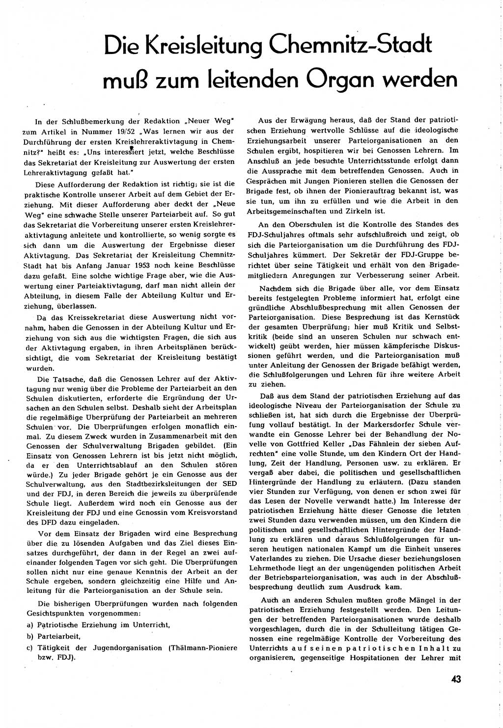 Neuer Weg (NW), Organ des Zentralkomitees (ZK) [Sozialistische Einheitspartei Deutschlands (SED)] für alle Parteiarbeiter, 8. Jahrgang [Deutsche Demokratische Republik (DDR)] 1953, Heft 4/43 (NW ZK SED DDR 1953, H. 4/43)
