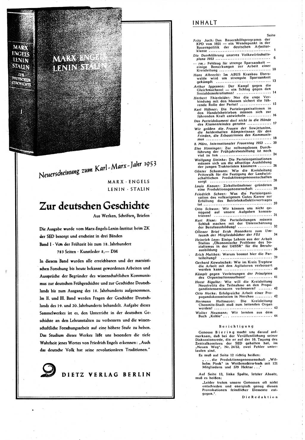 Neuer Weg (NW), Organ des Zentralkomitees (ZK) [Sozialistische Einheitspartei Deutschlands (SED)] für alle Parteiarbeiter, 8. Jahrgang [Deutsche Demokratische Republik (DDR)] 1953, Heft 4/45 (NW ZK SED DDR 1953, H. 4/45)