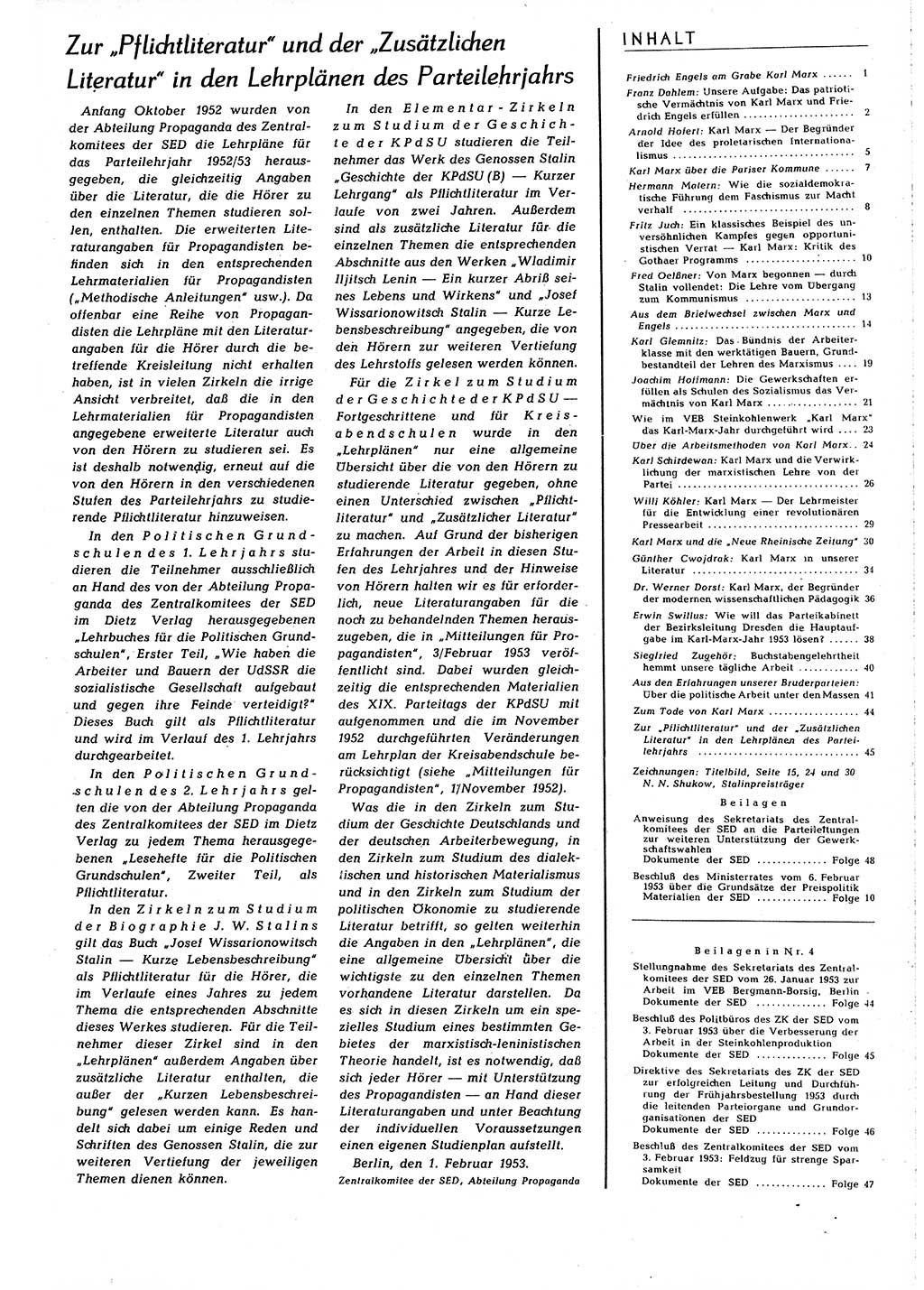 Neuer Weg (NW), Organ des Zentralkomitees (ZK) [Sozialistische Einheitspartei Deutschlands (SED)] für alle Parteiarbeiter, 8. Jahrgang [Deutsche Demokratische Republik (DDR)] 1953, Heft 5/45 (NW ZK SED DDR 1953, H. 5/45)