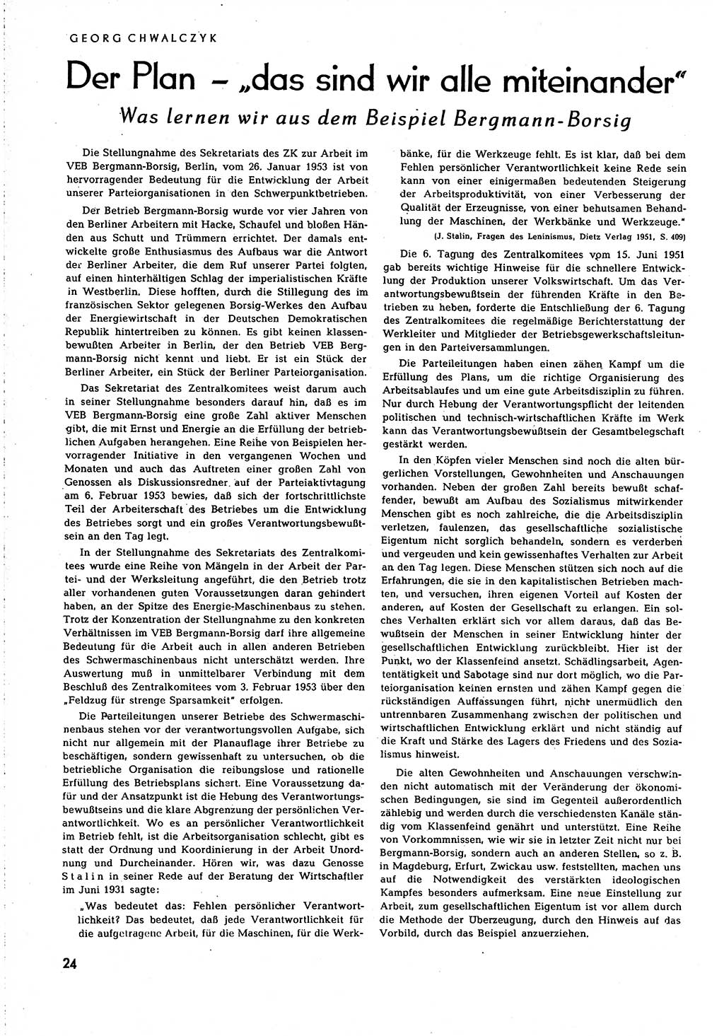 Neuer Weg (NW), Organ des Zentralkomitees (ZK) [Sozialistische Einheitspartei Deutschlands (SED)] für alle Parteiarbeiter, 8. Jahrgang [Deutsche Demokratische Republik (DDR)] 1953, Heft 7/24 (NW ZK SED DDR 1953, H. 7/24)