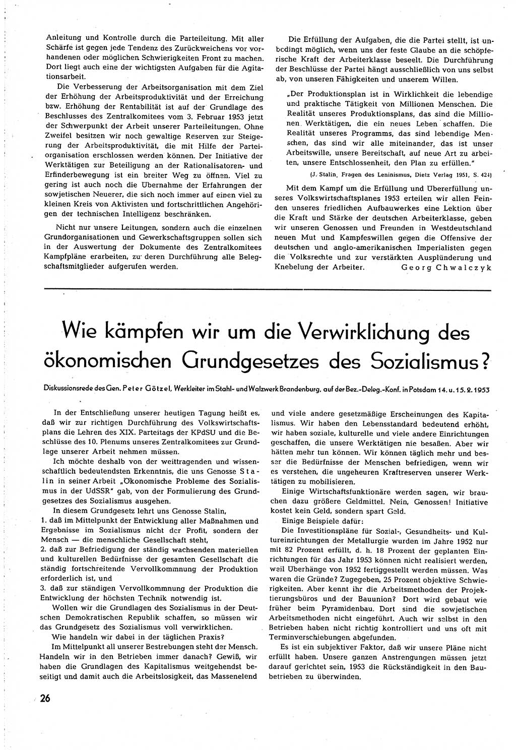 Neuer Weg (NW), Organ des Zentralkomitees (ZK) [Sozialistische Einheitspartei Deutschlands (SED)] für alle Parteiarbeiter, 8. Jahrgang [Deutsche Demokratische Republik (DDR)] 1953, Heft 7/26 (NW ZK SED DDR 1953, H. 7/26)