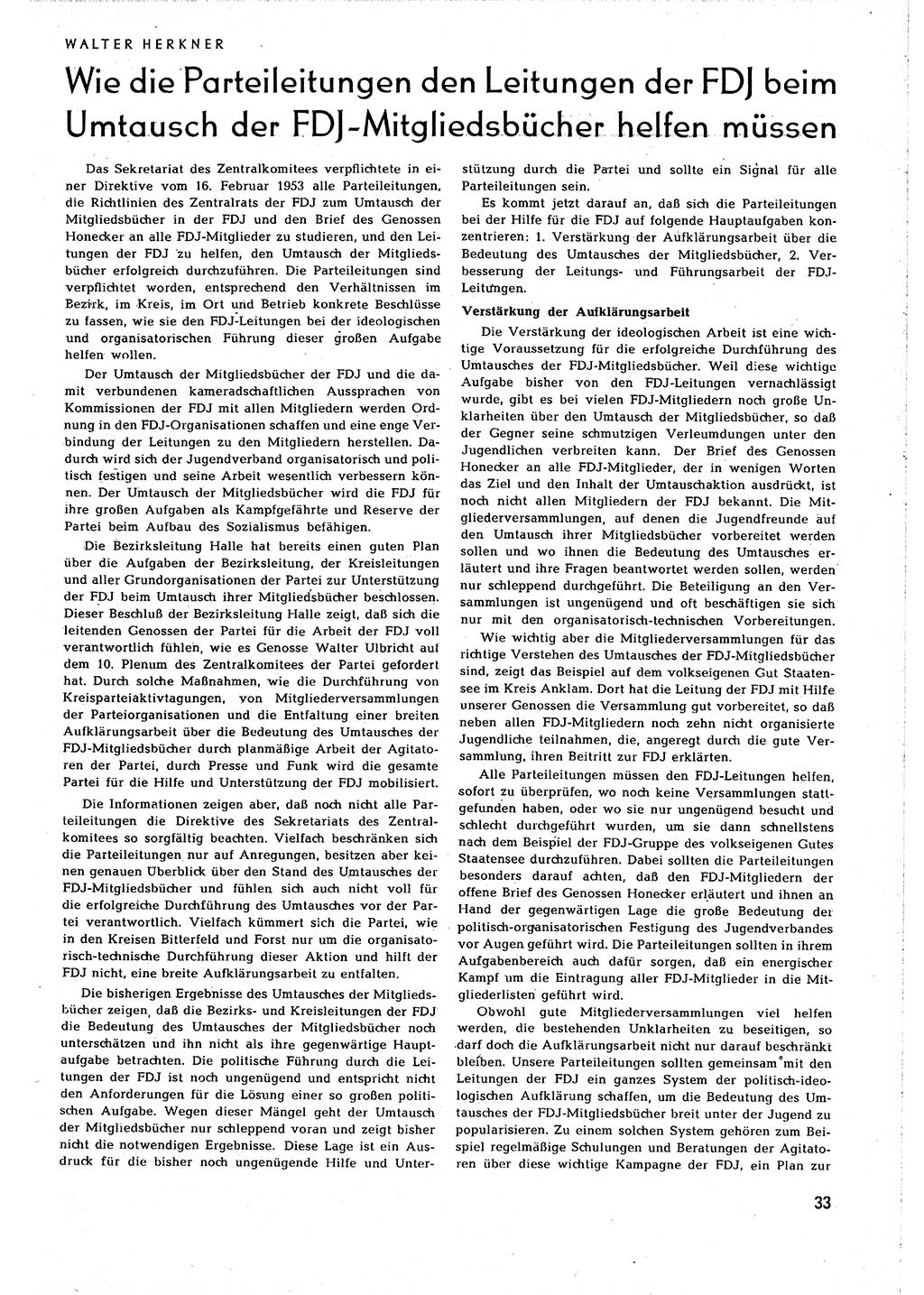 Neuer Weg (NW), Organ des Zentralkomitees (ZK) [Sozialistische Einheitspartei Deutschlands (SED)] für alle Parteiarbeiter, 8. Jahrgang [Deutsche Demokratische Republik (DDR)] 1953, Heft 7/33 (NW ZK SED DDR 1953, H. 7/33)