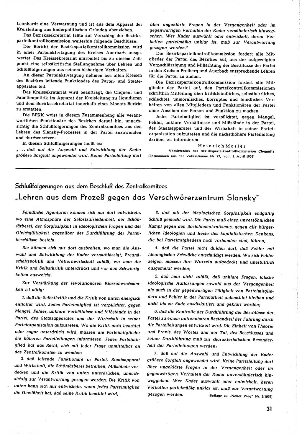 Neuer Weg (NW), Organ des Zentralkomitees (ZK) [Sozialistische Einheitspartei Deutschlands (SED)] für alle Parteiarbeiter, 8. Jahrgang [Deutsche Demokratische Republik (DDR)] 1953, Heft 8/31 (NW ZK SED DDR 1953, H. 8/31)