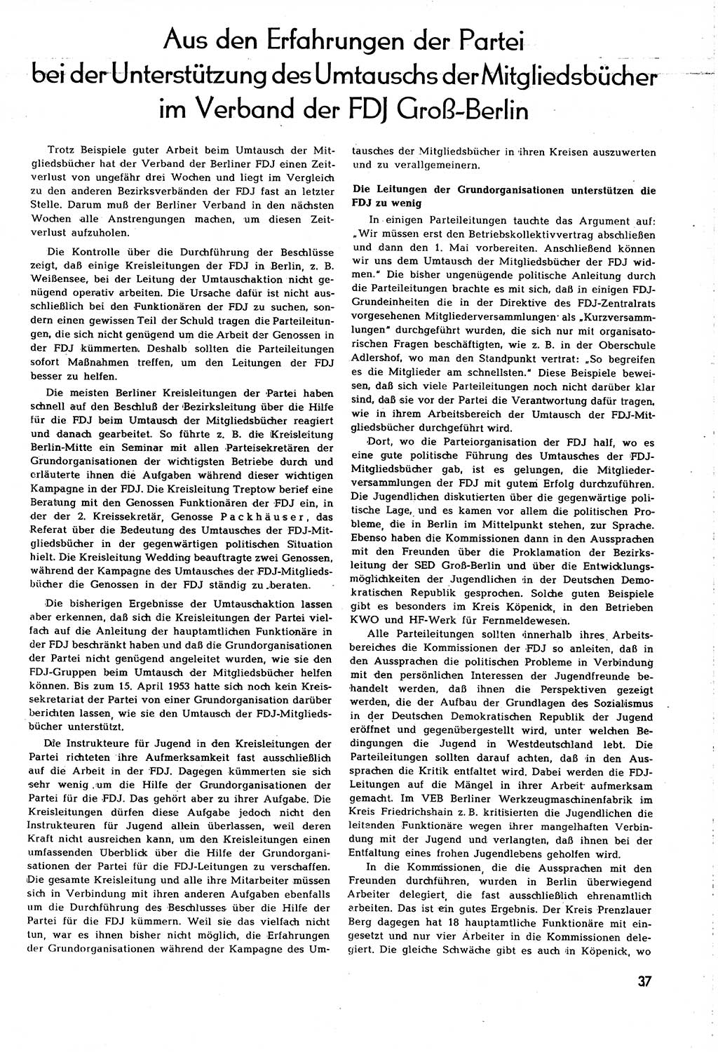 Neuer Weg (NW), Organ des Zentralkomitees (ZK) [Sozialistische Einheitspartei Deutschlands (SED)] für alle Parteiarbeiter, 8. Jahrgang [Deutsche Demokratische Republik (DDR)] 1953, Heft 9/37 (NW ZK SED DDR 1953, H. 9/37)