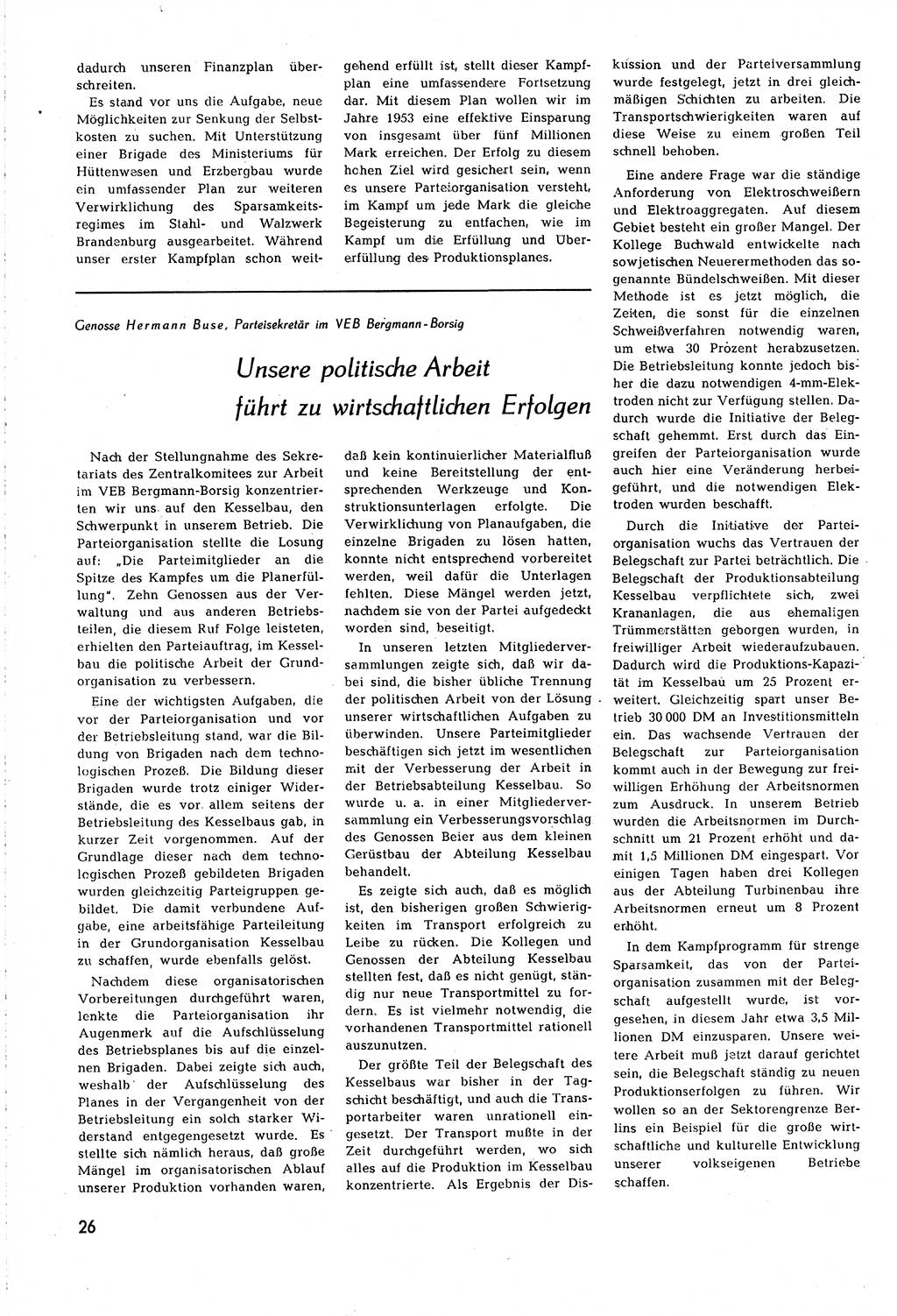 Neuer Weg (NW), Organ des Zentralkomitees (ZK) [Sozialistische Einheitspartei Deutschlands (SED)] für alle Parteiarbeiter, 8. Jahrgang [Deutsche Demokratische Republik (DDR)] 1953, Heft 10/26 (NW ZK SED DDR 1953, H. 10/26)