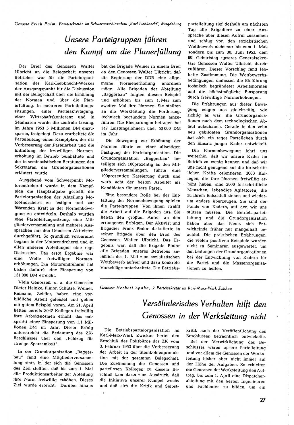Neuer Weg (NW), Organ des Zentralkomitees (ZK) [Sozialistische Einheitspartei Deutschlands (SED)] für alle Parteiarbeiter, 8. Jahrgang [Deutsche Demokratische Republik (DDR)] 1953, Heft 10/27 (NW ZK SED DDR 1953, H. 10/27)