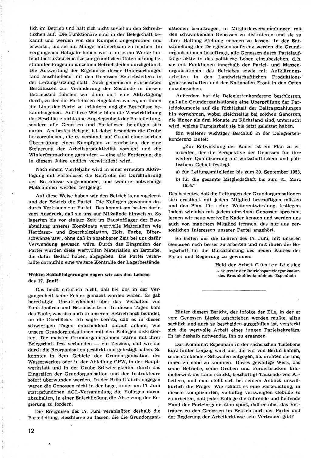 Neuer Weg (NW), Organ des Zentralkomitees (ZK) [Sozialistische Einheitspartei Deutschlands (SED)] für alle Parteiarbeiter, 8. Jahrgang [Deutsche Demokratische Republik (DDR)] 1953, Heft 14/12 (NW ZK SED DDR 1953, H. 14/12)