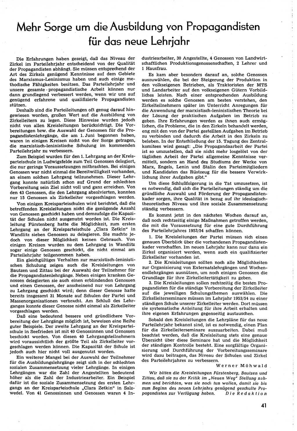 Neuer Weg (NW), Organ des Zentralkomitees (ZK) [Sozialistische Einheitspartei Deutschlands (SED)] für alle Parteiarbeiter, 8. Jahrgang [Deutsche Demokratische Republik (DDR)] 1953, Heft 14/41 (NW ZK SED DDR 1953, H. 14/41)
