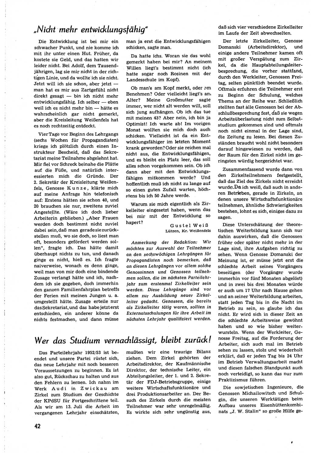 Neuer Weg (NW), Organ des Zentralkomitees (ZK) [Sozialistische Einheitspartei Deutschlands (SED)] für alle Parteiarbeiter, 8. Jahrgang [Deutsche Demokratische Republik (DDR)] 1953, Heft 14/42 (NW ZK SED DDR 1953, H. 14/42)