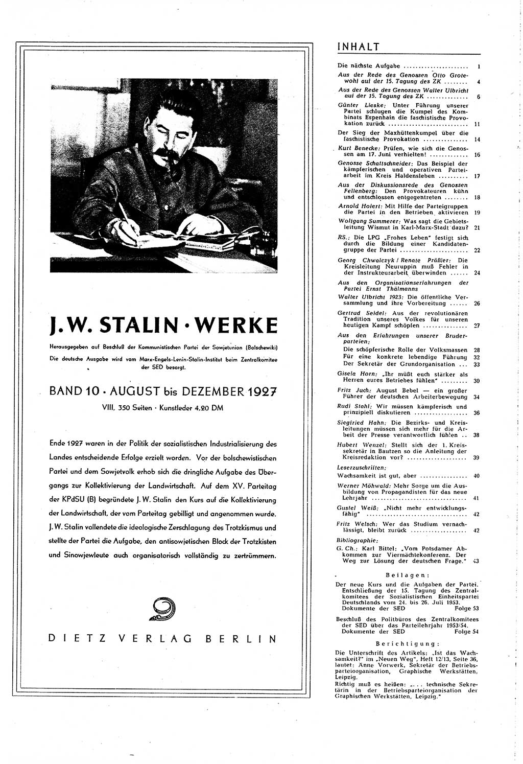 Neuer Weg (NW), Organ des Zentralkomitees (ZK) [Sozialistische Einheitspartei Deutschlands (SED)] für alle Parteiarbeiter, 8. Jahrgang [Deutsche Demokratische Republik (DDR)] 1953, Heft 14/45 (NW ZK SED DDR 1953, H. 14/45)