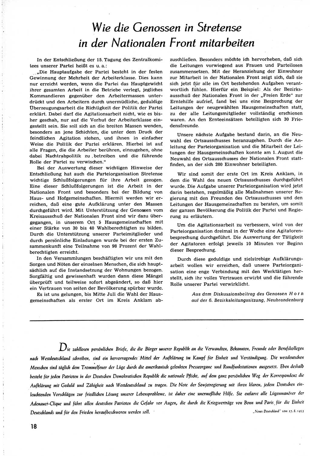 Neuer Weg (NW), Organ des Zentralkomitees (ZK) [Sozialistische Einheitspartei Deutschlands (SED)] für alle Parteiarbeiter, 8. Jahrgang [Deutsche Demokratische Republik (DDR)] 1953, Heft 16/18 (NW ZK SED DDR 1953, H. 16/18)