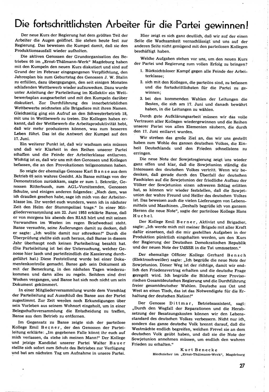 Neuer Weg (NW), Organ des Zentralkomitees (ZK) [Sozialistische Einheitspartei Deutschlands (SED)] für alle Parteiarbeiter, 8. Jahrgang [Deutsche Demokratische Republik (DDR)] 1953, Heft 16/27 (NW ZK SED DDR 1953, H. 16/27)