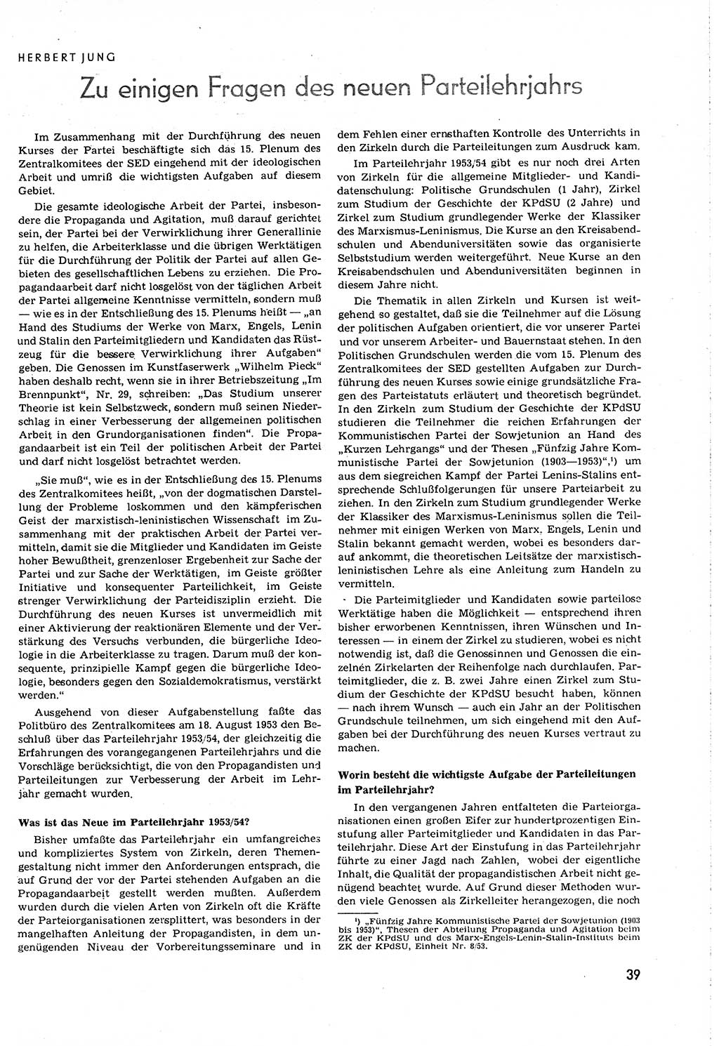 Neuer Weg (NW), Organ des Zentralkomitees (ZK) [Sozialistische Einheitspartei Deutschlands (SED)] für alle Parteiarbeiter, 8. Jahrgang [Deutsche Demokratische Republik (DDR)] 1953, Heft 16/39 (NW ZK SED DDR 1953, H. 16/39)