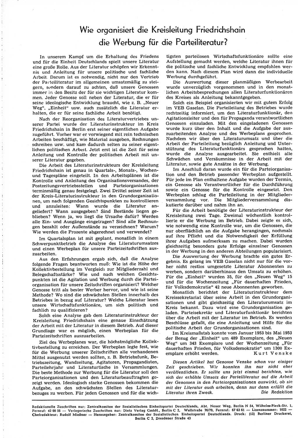 Neuer Weg (NW), Organ des Zentralkomitees (ZK) [Sozialistische Einheitspartei Deutschlands (SED)] für alle Parteiarbeiter, 8. Jahrgang [Deutsche Demokratische Republik (DDR)] 1953, Heft 16/44 (NW ZK SED DDR 1953, H. 16/44)