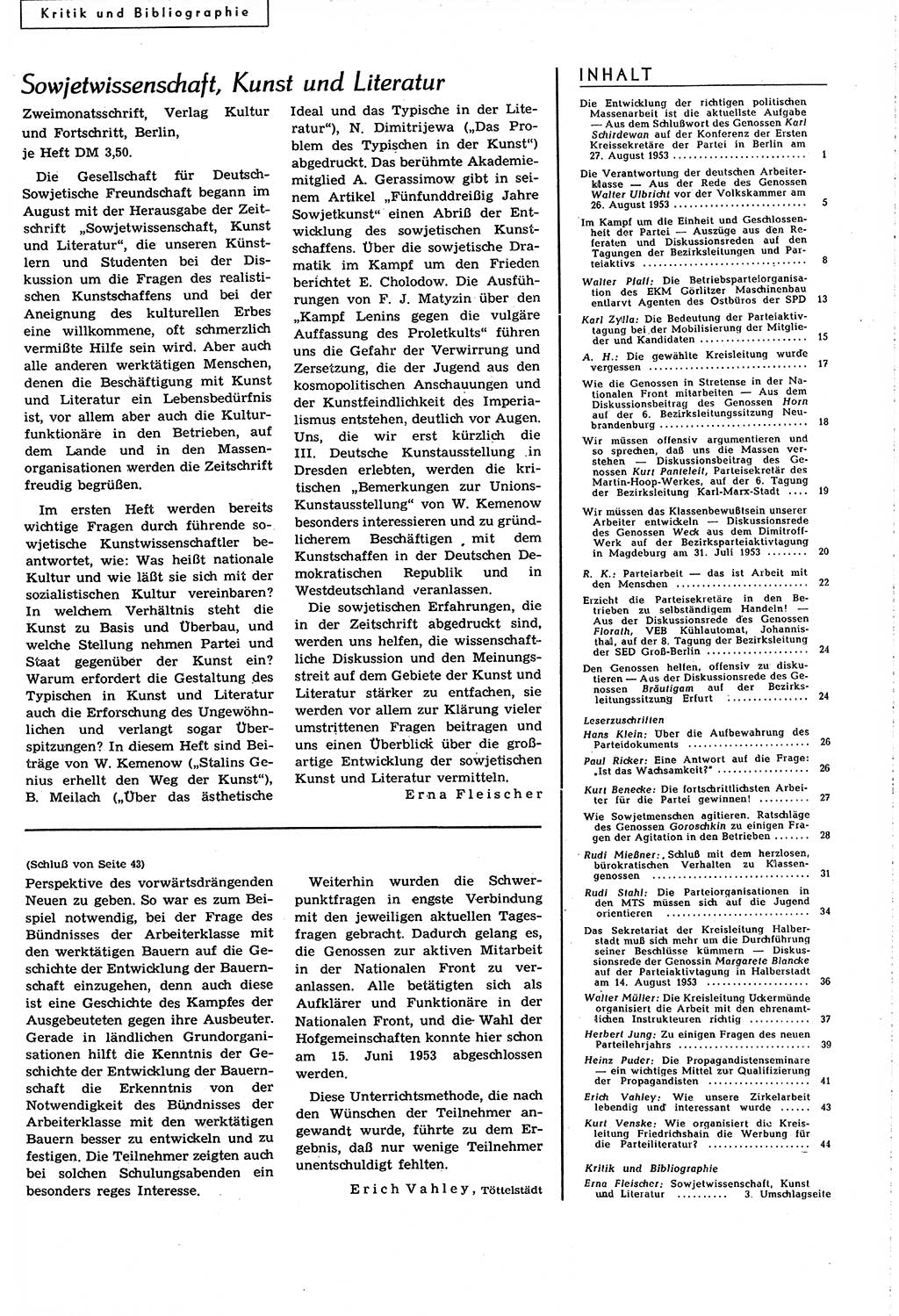 Neuer Weg (NW), Organ des Zentralkomitees (ZK) [Sozialistische Einheitspartei Deutschlands (SED)] für alle Parteiarbeiter, 8. Jahrgang [Deutsche Demokratische Republik (DDR)] 1953, Heft 16/45 (NW ZK SED DDR 1953, H. 16/45)