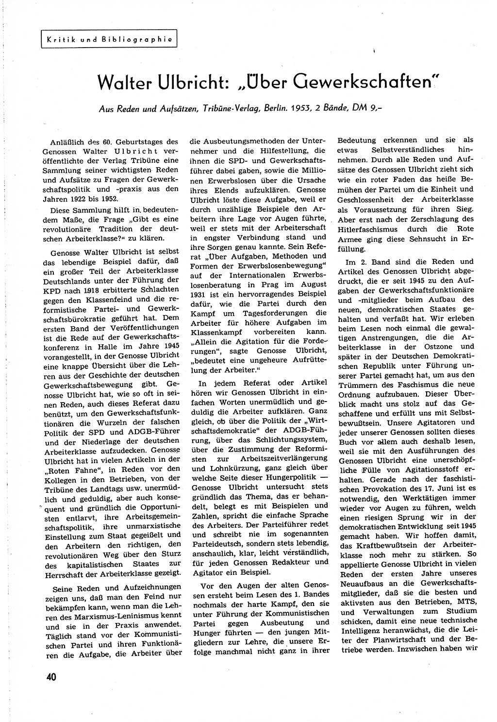 Neuer Weg (NW), Organ des Zentralkomitees (ZK) [Sozialistische Einheitspartei Deutschlands (SED)] für alle Parteiarbeiter, 8. Jahrgang [Deutsche Demokratische Republik (DDR)] 1953, Heft 17/40 (NW ZK SED DDR 1953, H. 17/40)