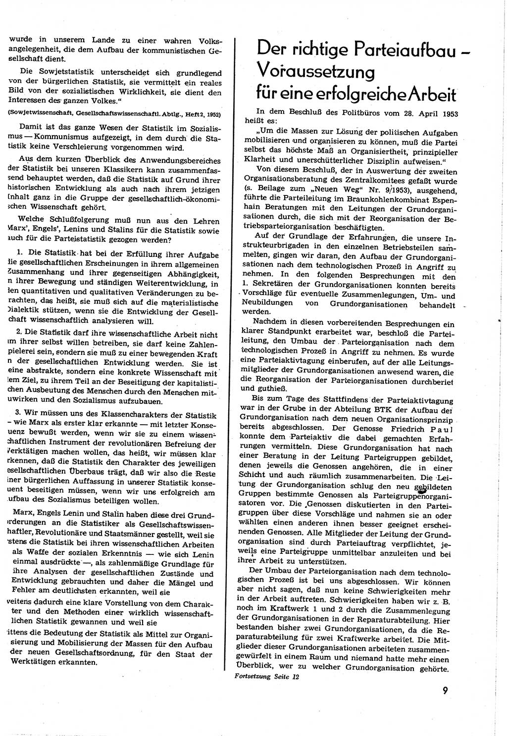 Neuer Weg (NW), Organ des Zentralkomitees (ZK) [Sozialistische Einheitspartei Deutschlands (SED)] für alle Parteiarbeiter, 8. Jahrgang [Deutsche Demokratische Republik (DDR)] 1953, Heft 19/9 (NW ZK SED DDR 1953, H. 19/9)