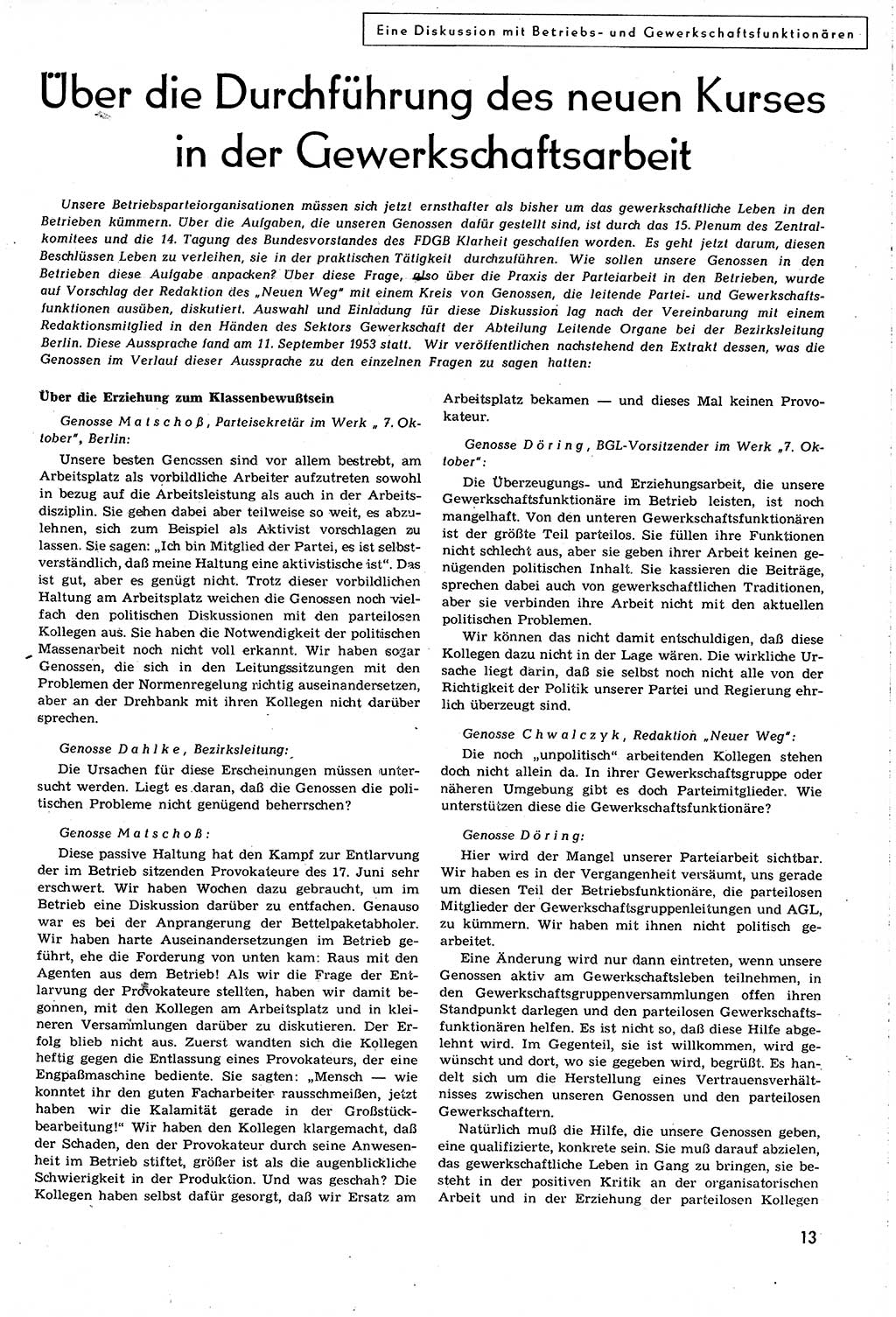 Neuer Weg (NW), Organ des Zentralkomitees (ZK) [Sozialistische Einheitspartei Deutschlands (SED)] für alle Parteiarbeiter, 8. Jahrgang [Deutsche Demokratische Republik (DDR)] 1953, Heft 19/13 (NW ZK SED DDR 1953, H. 19/13)