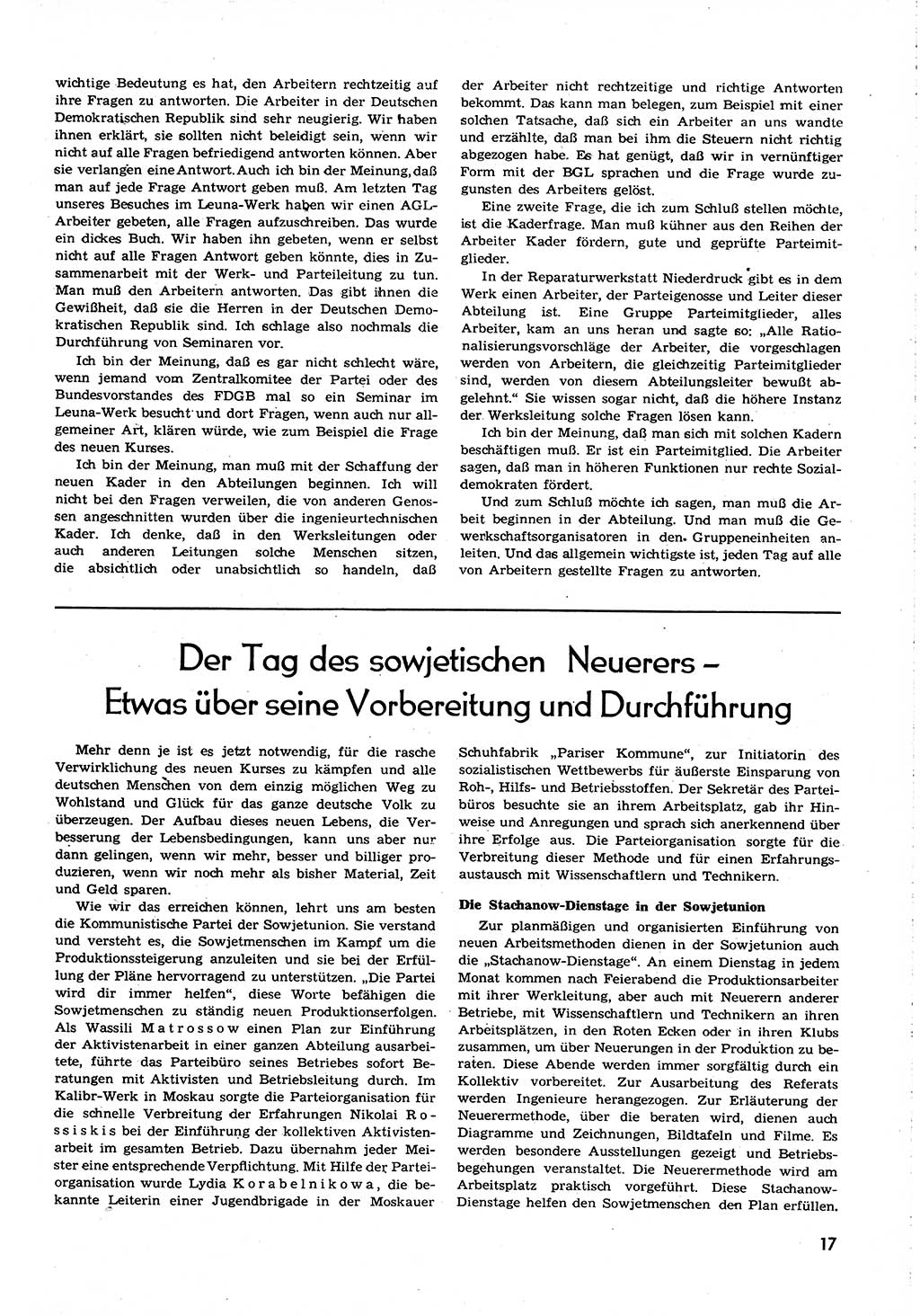 Neuer Weg (NW), Organ des Zentralkomitees (ZK) [Sozialistische Einheitspartei Deutschlands (SED)] für alle Parteiarbeiter, 8. Jahrgang [Deutsche Demokratische Republik (DDR)] 1953, Heft 19/17 (NW ZK SED DDR 1953, H. 19/17)