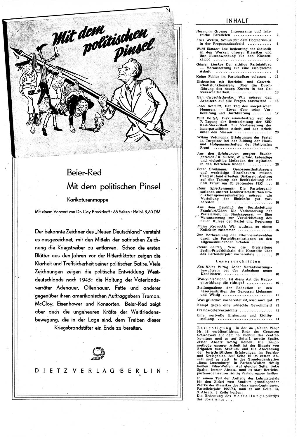Neuer Weg (NW), Organ des Zentralkomitees (ZK) [Sozialistische Einheitspartei Deutschlands (SED)] für alle Parteiarbeiter, 8. Jahrgang [Deutsche Demokratische Republik (DDR)] 1953, Heft 19/45 (NW ZK SED DDR 1953, H. 19/45)