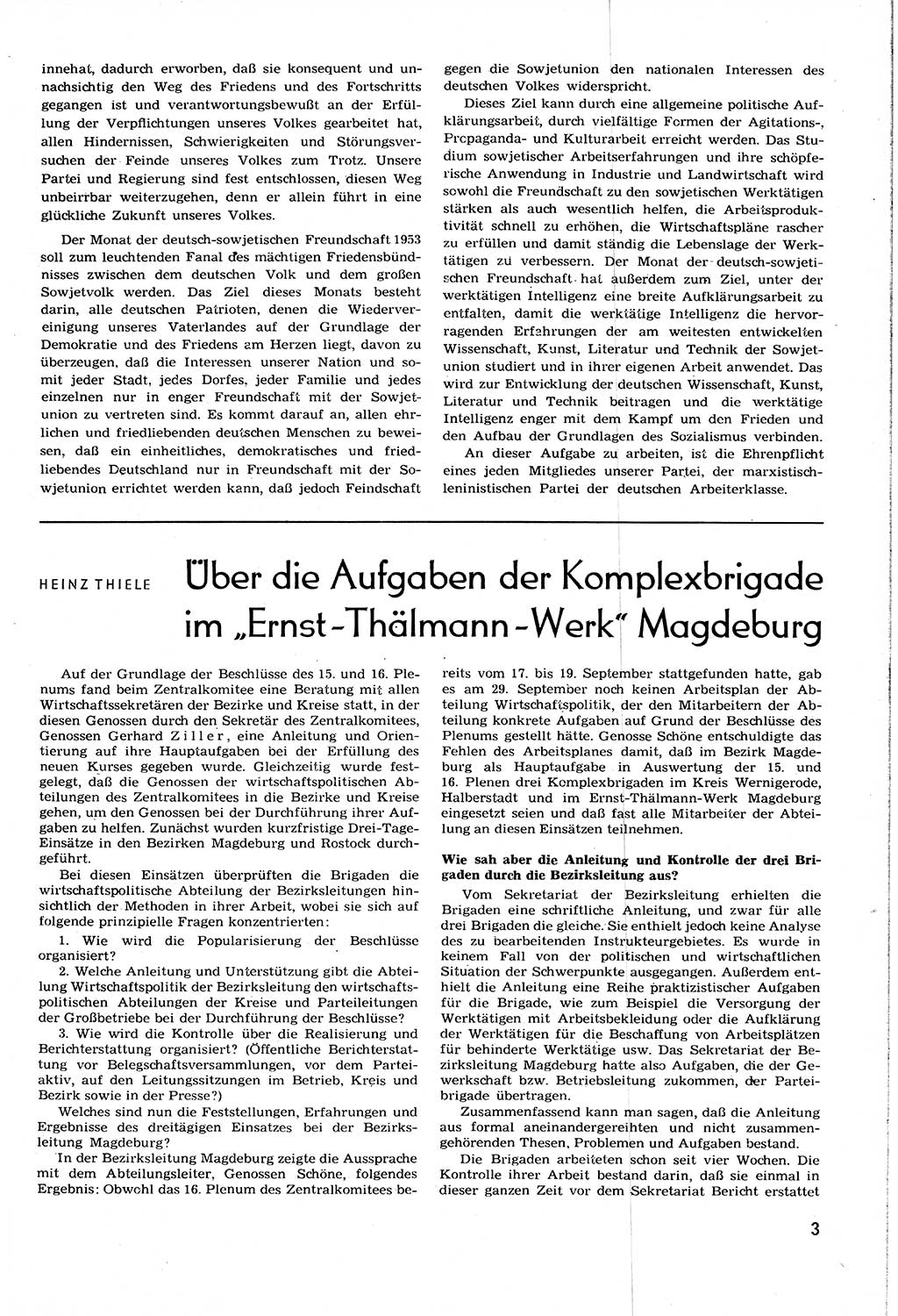 Neuer Weg (NW), Organ des Zentralkomitees (ZK) [Sozialistische Einheitspartei Deutschlands (SED)] für alle Parteiarbeiter, 8. Jahrgang [Deutsche Demokratische Republik (DDR)] 1953, Heft 20/3 (NW ZK SED DDR 1953, H. 20/3)