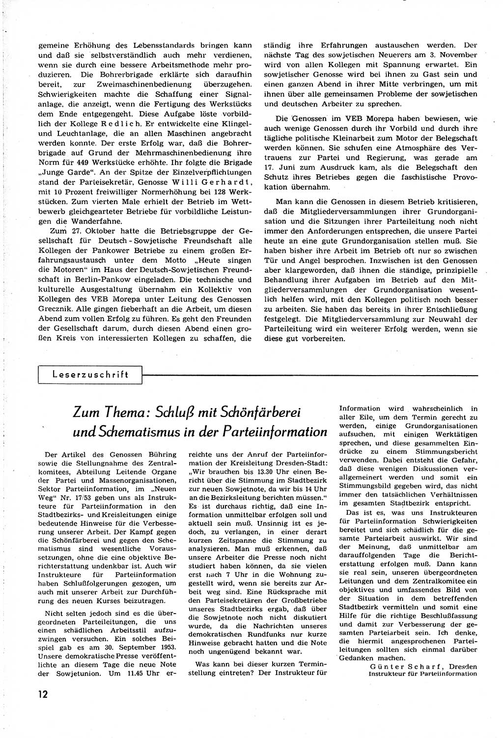 Neuer Weg (NW), Organ des Zentralkomitees (ZK) [Sozialistische Einheitspartei Deutschlands (SED)] für alle Parteiarbeiter, 8. Jahrgang [Deutsche Demokratische Republik (DDR)] 1953, Heft 20/12 (NW ZK SED DDR 1953, H. 20/12)