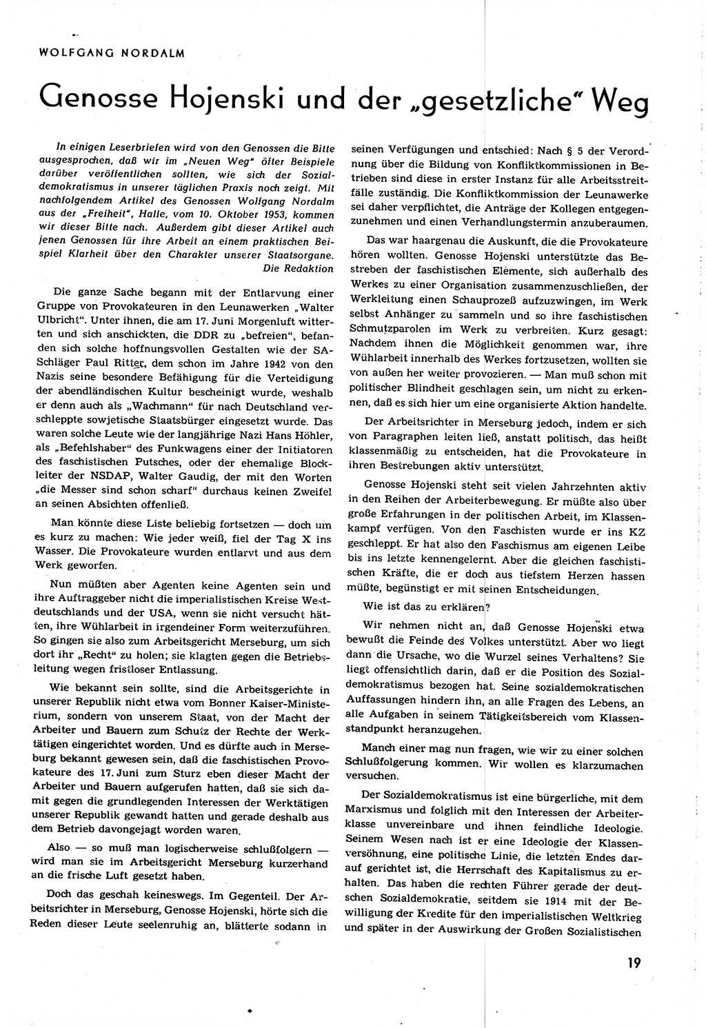 Neuer Weg (NW), Organ des Zentralkomitees (ZK) [Sozialistische Einheitspartei Deutschlands (SED)] für alle Parteiarbeiter, 8. Jahrgang [Deutsche Demokratische Republik (DDR)] 1953, Heft 20/19 (NW ZK SED DDR 1953, H. 20/19)