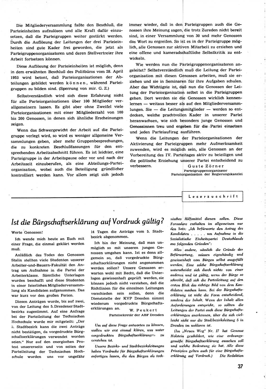 Neuer Weg (NW), Organ des Zentralkomitees (ZK) [Sozialistische Einheitspartei Deutschlands (SED)] für alle Parteiarbeiter, 8. Jahrgang [Deutsche Demokratische Republik (DDR)] 1953, Heft 20/37 (NW ZK SED DDR 1953, H. 20/37)