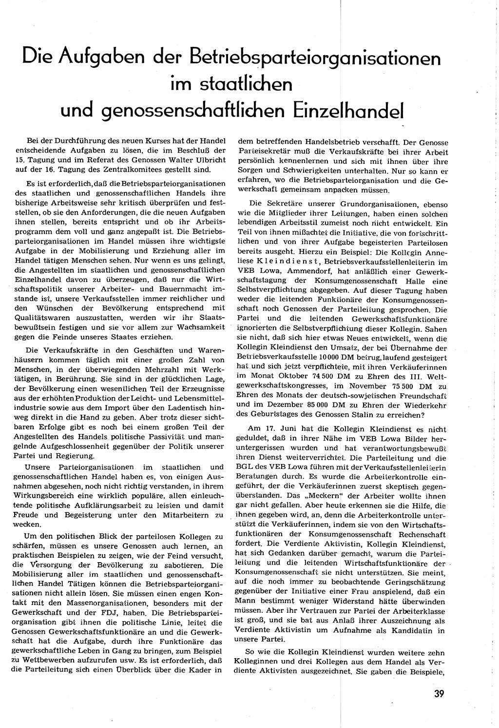 Neuer Weg (NW), Organ des Zentralkomitees (ZK) [Sozialistische Einheitspartei Deutschlands (SED)] für alle Parteiarbeiter, 8. Jahrgang [Deutsche Demokratische Republik (DDR)] 1953, Heft 20/39 (NW ZK SED DDR 1953, H. 20/39)