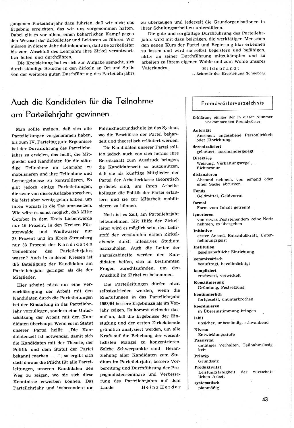 Neuer Weg (NW), Organ des Zentralkomitees (ZK) [Sozialistische Einheitspartei Deutschlands (SED)] für alle Parteiarbeiter, 8. Jahrgang [Deutsche Demokratische Republik (DDR)] 1953, Heft 20/43 (NW ZK SED DDR 1953, H. 20/43)