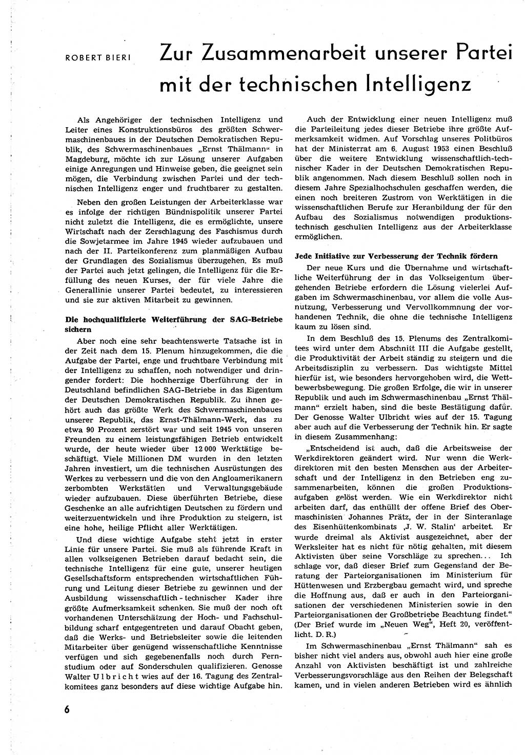 Neuer Weg (NW), Organ des Zentralkomitees (ZK) [Sozialistische Einheitspartei Deutschlands (SED)] für alle Parteiarbeiter, 8. Jahrgang [Deutsche Demokratische Republik (DDR)] 1953, Heft 21/6 (NW ZK SED DDR 1953, H. 21/6)