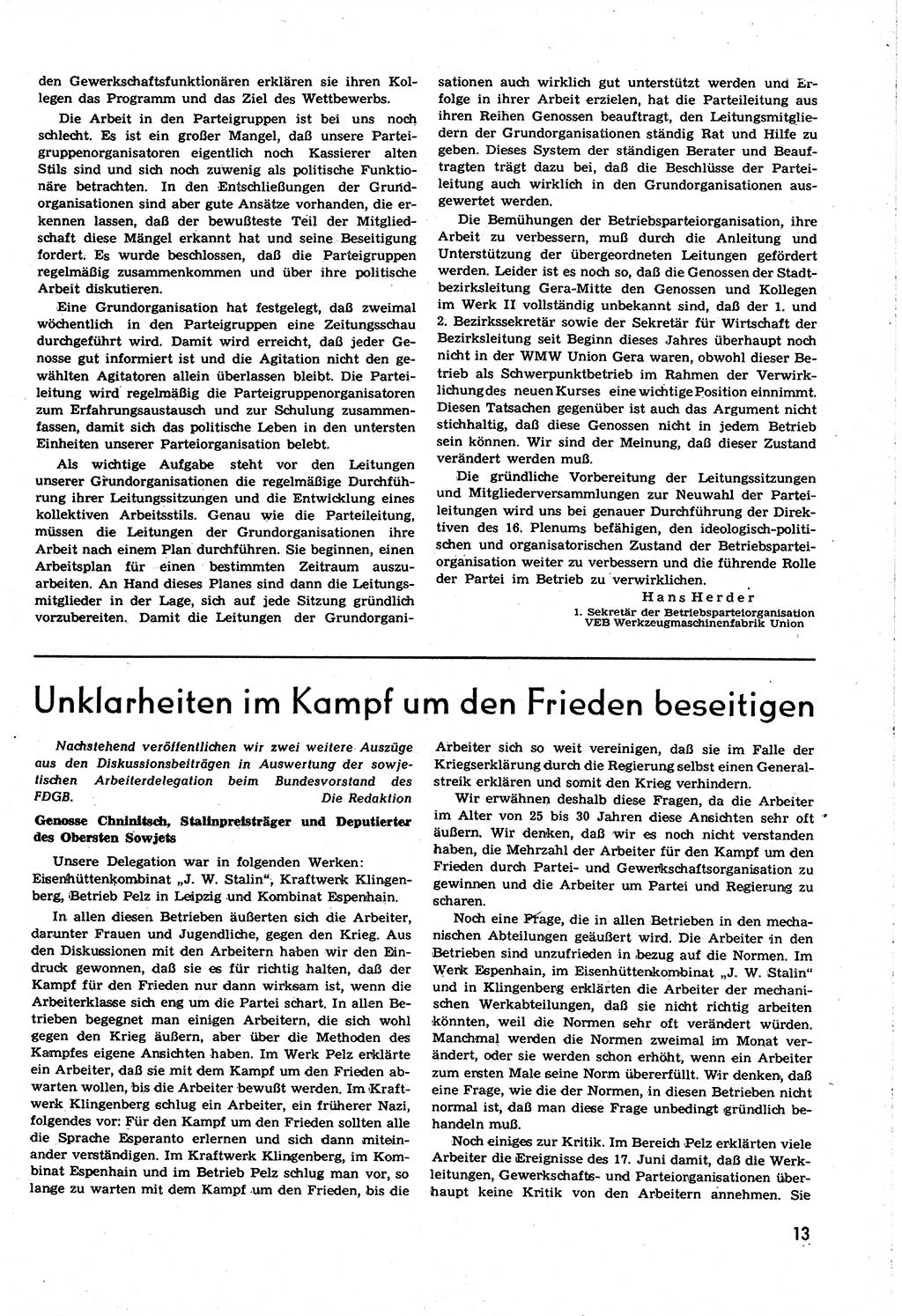 Neuer Weg (NW), Organ des Zentralkomitees (ZK) [Sozialistische Einheitspartei Deutschlands (SED)] für alle Parteiarbeiter, 8. Jahrgang [Deutsche Demokratische Republik (DDR)] 1953, Heft 21/13 (NW ZK SED DDR 1953, H. 21/13)