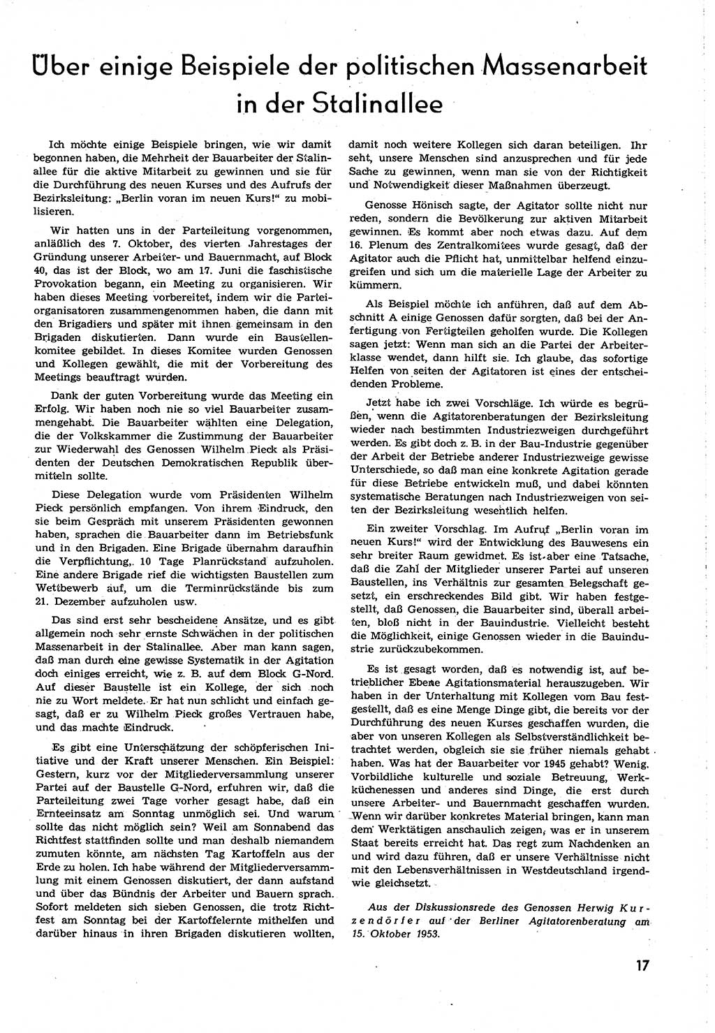 Neuer Weg (NW), Organ des Zentralkomitees (ZK) [Sozialistische Einheitspartei Deutschlands (SED)] für alle Parteiarbeiter, 8. Jahrgang [Deutsche Demokratische Republik (DDR)] 1953, Heft 21/17 (NW ZK SED DDR 1953, H. 21/17)