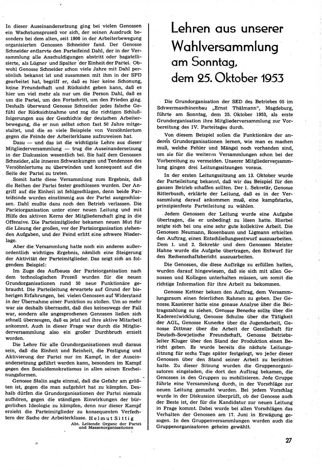 Neuer Weg (NW), Organ des Zentralkomitees (ZK) [Sozialistische Einheitspartei Deutschlands (SED)] für alle Parteiarbeiter, 8. Jahrgang [Deutsche Demokratische Republik (DDR)] 1953, Heft 21/27 (NW ZK SED DDR 1953, H. 21/27)