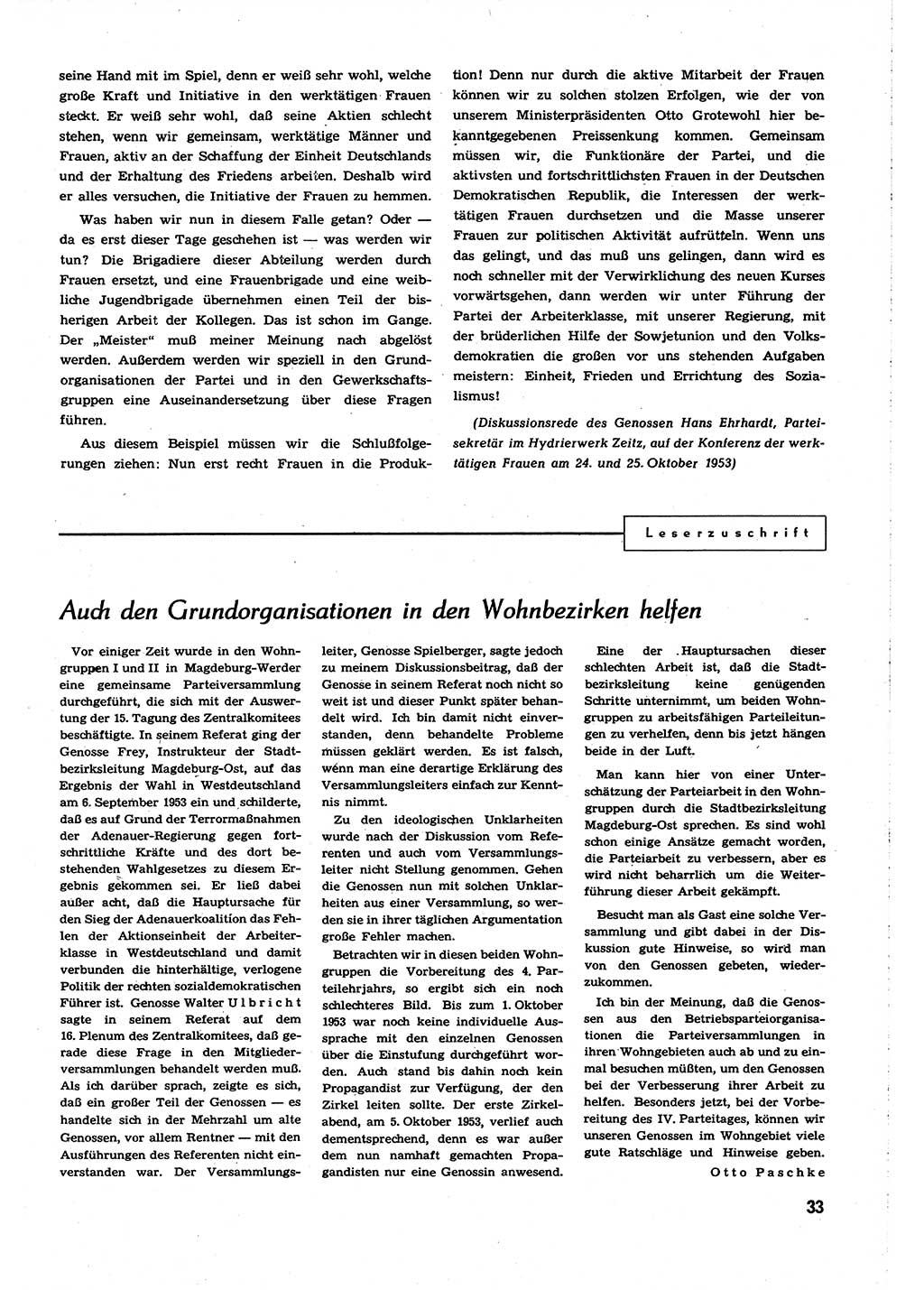 Neuer Weg (NW), Organ des Zentralkomitees (ZK) [Sozialistische Einheitspartei Deutschlands (SED)] für alle Parteiarbeiter, 8. Jahrgang [Deutsche Demokratische Republik (DDR)] 1953, Heft 21/33 (NW ZK SED DDR 1953, H. 21/33)