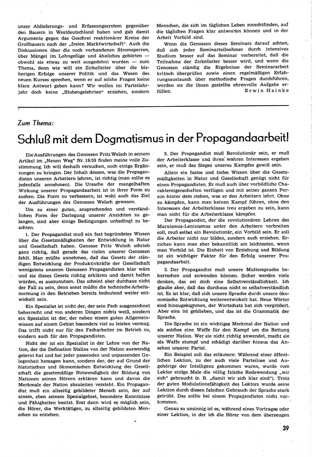 Neuer Weg (NW), Organ des Zentralkomitees (ZK) [Sozialistische Einheitspartei Deutschlands (SED)] für alle Parteiarbeiter, 8. Jahrgang [Deutsche Demokratische Republik (DDR)] 1953, Heft 21/39 (NW ZK SED DDR 1953, H. 21/39)